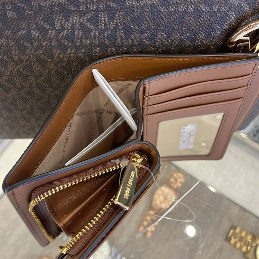 MICHAEL KORS Medium Signature Logo Wallet Brown NWT